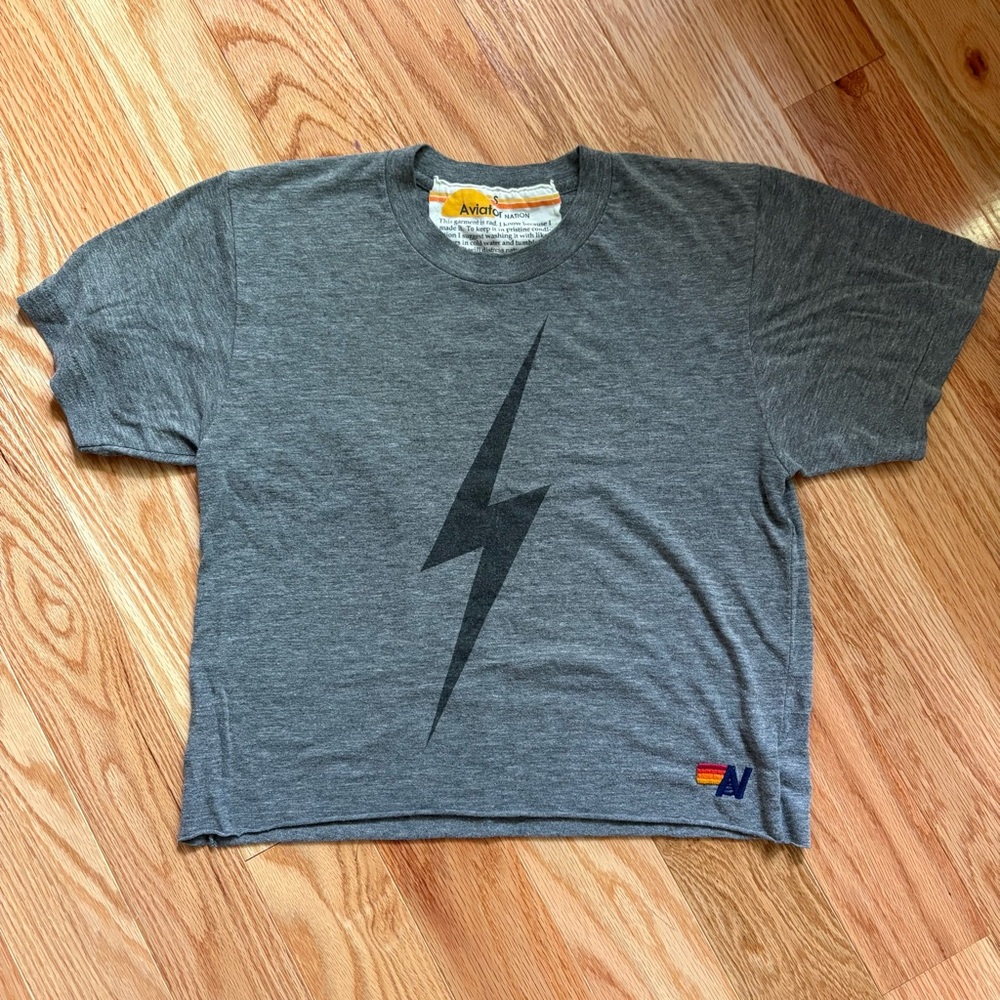 Aviator Nation Gray Tee with Lightning Bolt
